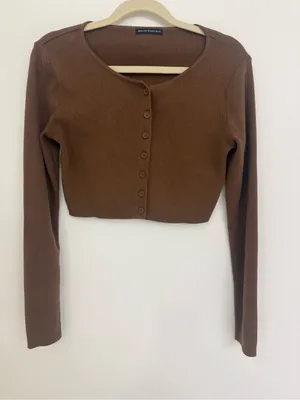 Brandy Melville Brown Cropped Button-Front Long Sleeve Top thumbnail 1