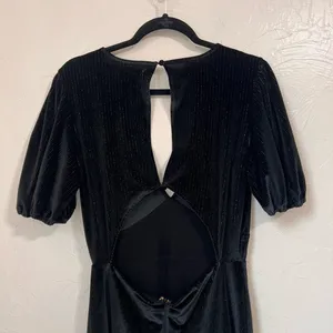 L*Space velvet metallic stripes black puff sleeve mini dress size Large thumbnail 8