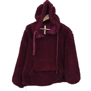 Free People Run My‎ Way Fleece Sherpa Jacket Oversized Plush Hoodie Maroon Small thumbnail 2