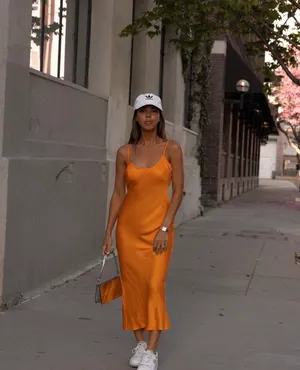 Zara dress maxi midi hot orange satin effect wedding party cocktail thumbnail 2
