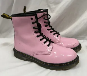 Dr. Martens Women's Sz 7 1460 Pink‎ Patent Leather Side Zip Combat Lace Up Boots thumbnail 1