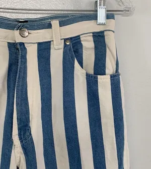 Vintage 90s Sasson Blue White Vertical Striped High Waisted Mom Jeans Size 7 thumbnail 2