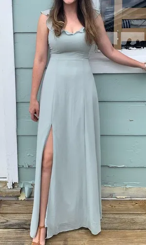 Bhldn Diana Sage green mint gown ruffle slit med thumbnail 2