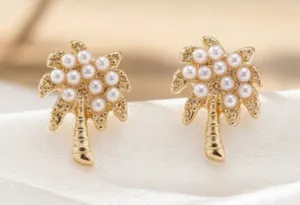 Palm Tree Earrings with Pearls Gold thumbnail 1