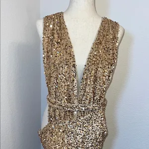 Knowles Gold Sequin Plunge Bodycon‎ Dress thumbnail 6