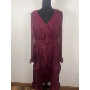 autres filles dress ruffle burgundy EUC medium lined Faux Wrap Midi thumbnail 4