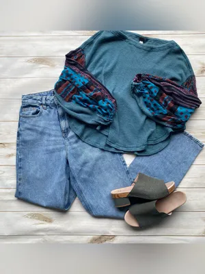 We the Free People mixed print patchwork boho hippie flowy oversized fall top thumbnail 11