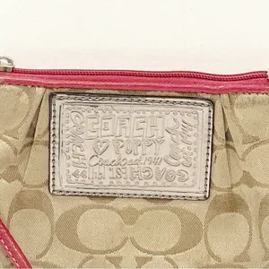 Coach Poppy Jacquard Monogram Signature‎ Small Wristlet Beige Pink Zip Pouch Bag thumbnail 2