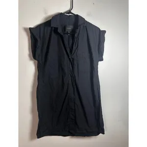 J.Crew Womens Black 100% Cotton Poplin Short Sleeve Camp Collar Shirt Dress‎ S thumbnail 2