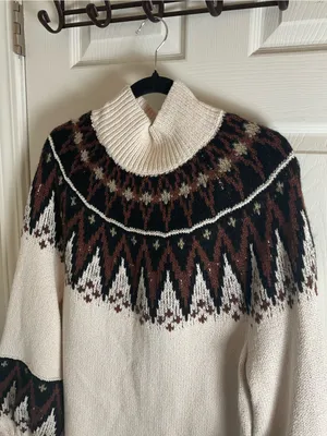 Free People Scotland Fair Isle Balloon Sleeve Mock Neck Sweater Dress M thumbnail 9