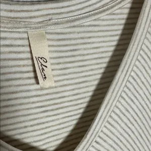 Elan Cream Striped V Neck Short Sleeve Tee Double Layer Soft Asymmetrical Top thumbnail 5