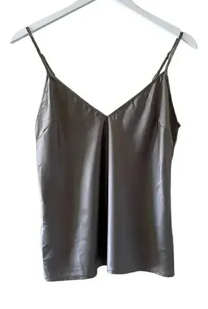 Zara Women’s Silver Gray Spaghetti Straps V-Neck Minimalist Top SZ S #1158 thumbnail 1