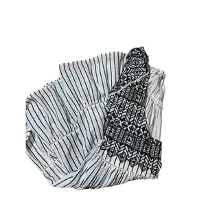 Free People Women's Boho Mini Lola Striped Dress White Black Tiered Embroidered‎ thumbnail 10