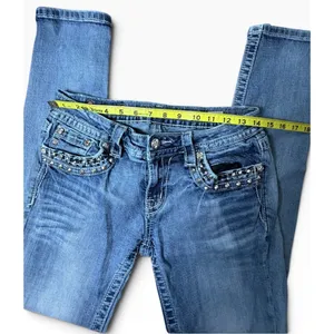 Miss Me Signature Cuffed Skinny Jeans Medium Wash Embellished Studded Size 28 thumbnail 7