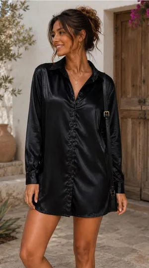 Princess Polly Black Satin-Look Top thumbnail 1