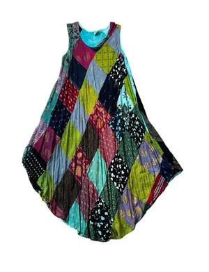 Advance Apparels Patchwork Dress Flowy Bohemian Hippie Festival Free Size thumbnail 1