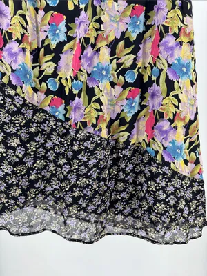 Requirements Black midi Skirt with Purple Pink Blue Floral Patchwork L romantic thumbnail 4