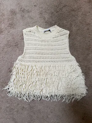 Zara Cream Crochet Fringe Tank Top thumbnail 3