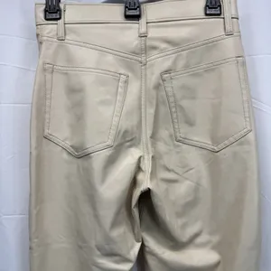 Abercrombie & Fitch Vegan Leather Pants 2 26 High Rise Straight Cream Beige Chic thumbnail 8