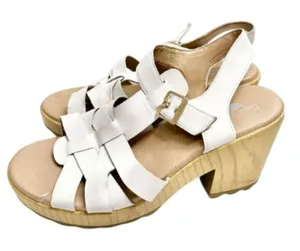 Dr. Scholl’s Sandals Size 9.5 White Leather Open‎ Toe Platform Shoes Buckle thumbnail 1