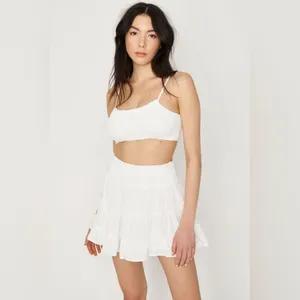 Garage White Smocked Tiered Ruffle Mini Skirt Size Medium Boho Coquette thumbnail 2