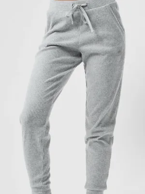 Alo Yoga Muse Women's Cozy Rib Knit Jogger Pants - Light Gray thumbnail 2