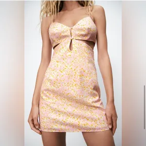 Zara Floral Linen Blend Cut-out Mini Pink Strappy Dress Small thumbnail 8