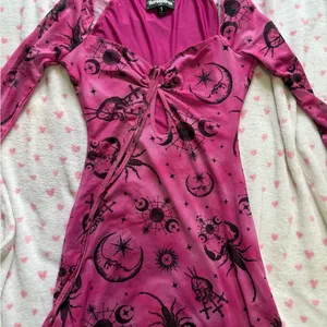 Dolls Kill Pink Long Sleeve Dress with Black Print thumbnail 1