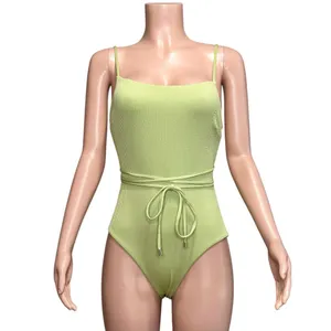 MONDAY SWIMWEAR Whitehaven Crinkle One Piece Swim, Olive Green, V (US12/14) thumbnail 9