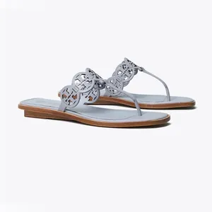NIB Tory Burch Tiny Miller Leather Medallion Sandals In Cloud Blue $248 MSRP thumbnail 2