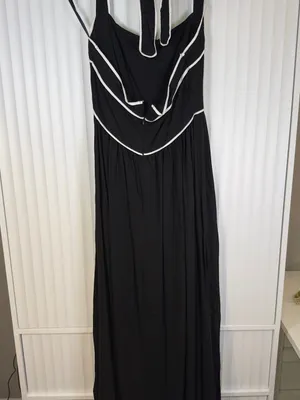 White Closet Black White Linen Blend Halter Neck Maxi Dress Small NWT thumbnail 5