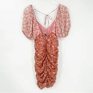 NEW Free‎ People Tessa Floral Ruched Bodycon Mini Dress Women's Size XS Coquette thumbnail 3