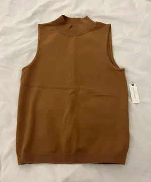 Anthropologie tan knit high neck tank top NWT medium thumbnail 1