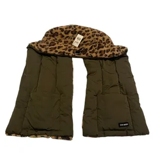 Steve Madden Reversible Puffer‎ Scarf Womens OS Olive Leopard Faux Fur Mob Wife thumbnail 2