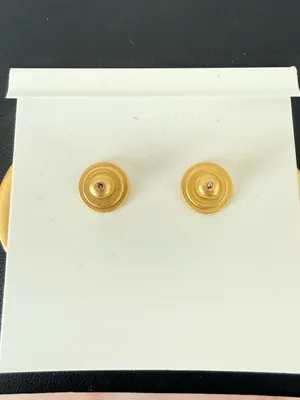 Tory Burch | Matte Gold Logo Disc Earrings w/ Yellow & Blue-Green Ring | Medium thumbnail 2