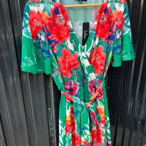 Lulus NWT Still in Paradise Floral Green Wrap Maxi Dress Medium Vacation Resort thumbnail 10