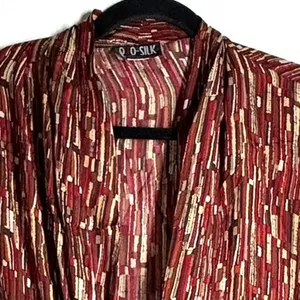 Vintage 90's QUO Silk XL Burgundy Top Blouse Open front long sleeve women's thumbnail 4
