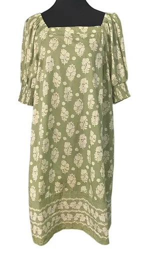 Crown &‎ Ivy Green Ivory Floral Cotton Dress Square Neck Puff Sleeve Med Resort thumbnail 1