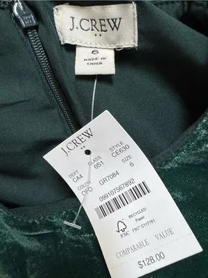 J. Crew Dark Green Velvet Sleeve Shift Dress -NWT thumbnail 5