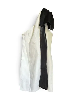 NWT Endless Rose One Shoulder Bow Tie Mini Dress Black/White M thumbnail 7