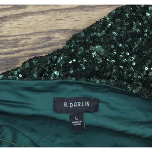 NWT B. Darlin Juniors V-Neck Strappy-Back Mini Dress E78X981E Hunter Green L thumbnail 7