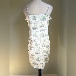 Hippie Rose Y2K animal ‎ ivory Green safari slip Mini Dress satin vacation palm tree boho xl thumbnail 3