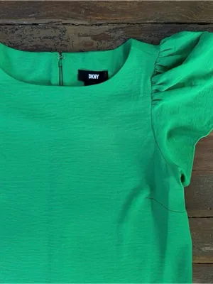 DKNY Kelly Green Drop Waist Flutter Sleeve Ruffle Hem Dress Size 2 💚🍄 thumbnail 8