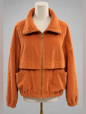 ASOS DESIGN Oversized Corduroy Zip Front Jacket Rust Orange US 0 thumbnail 1