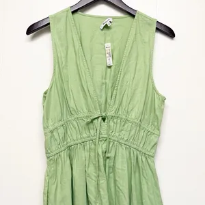 NWT MADEWELL Linen Sophia Deep V Mini Seedling Green Dress Medium thumbnail 5