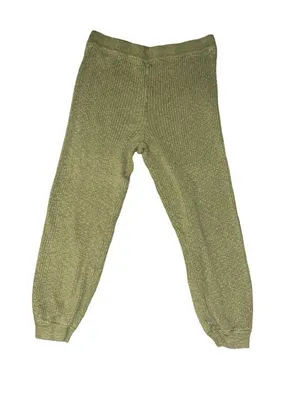 Free People beach Pants Sz L Green Knit Ribbed Harlem Jogger Boho comfort lounge thumbnail 1