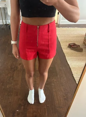High-Waist Red Zip-Front Women’s Shorts thumbnail 1