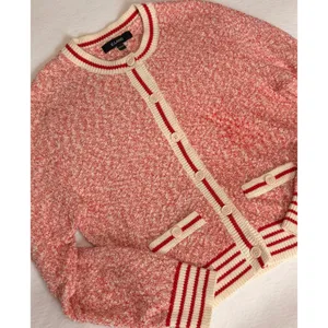 Vintage E-Land Club Marled Knit Cardigan Womens M Red White Button Front Varsity thumbnail 10
