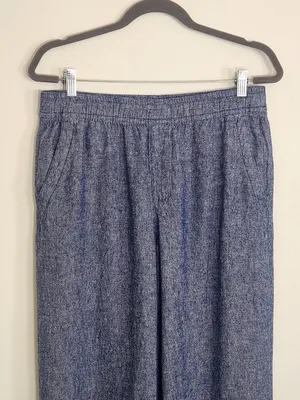 Old Navy Blue Linen Blend High Rise Cropped Wide Leg Pants Size Medium thumbnail 2