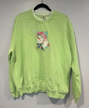 Neon green Christmas grandma style snowman sweatshirt‎ thumbnail 1